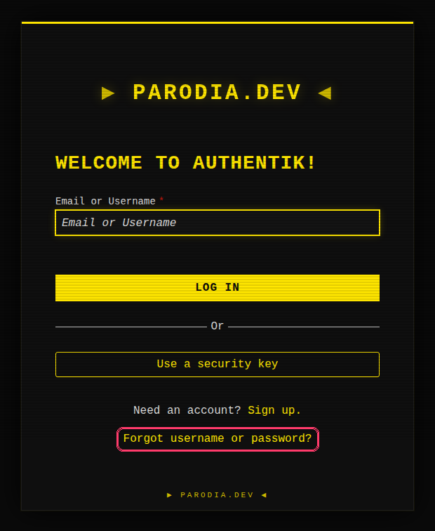 The login page, with "Forgot username or password?" highlighted