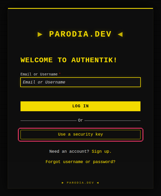 The login page, with "Use a security key" highlighted